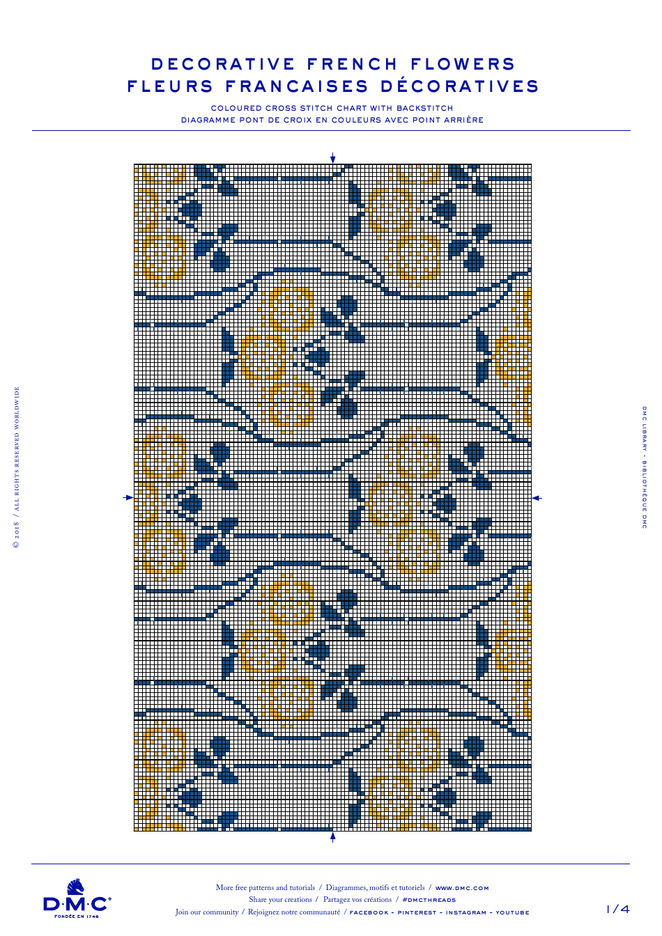 Decorative French Flowers Cross Stitch Pattern (English/French) Preview- Templateroller