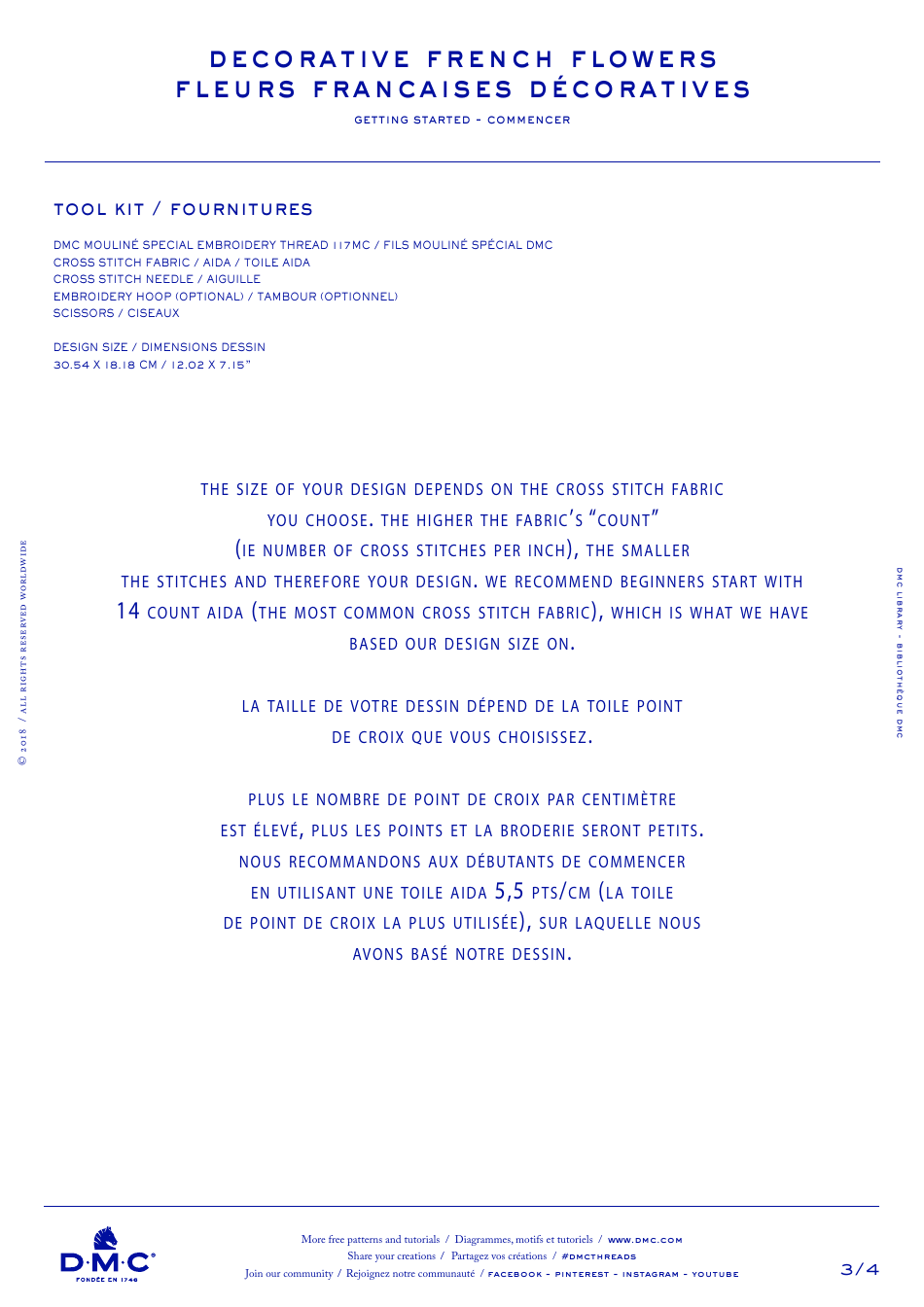 Decorative French Flowers Cross Stitch Pattern (English / French), Page 3