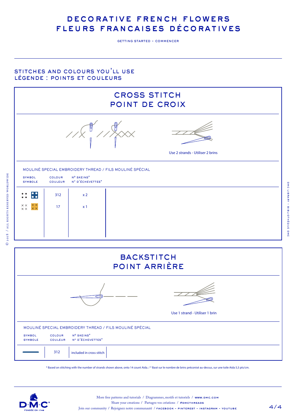 Decorative French Flowers Cross Stitch Pattern (English / French), Page 4