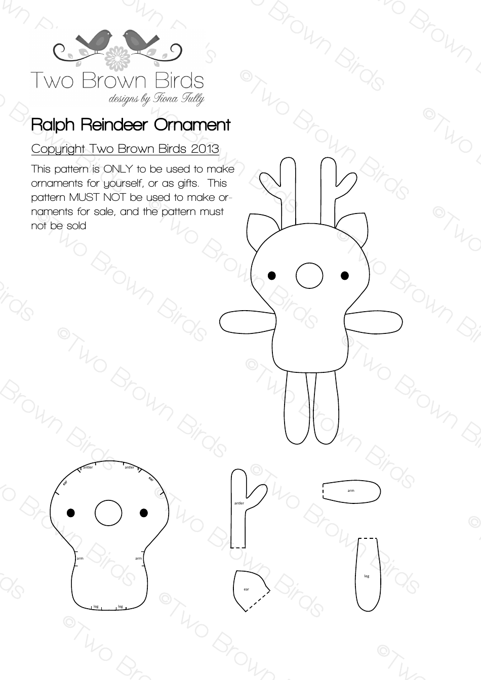 Ralph Reindeer Ornament Pattern Templates - Two Brown Birds, Page 5