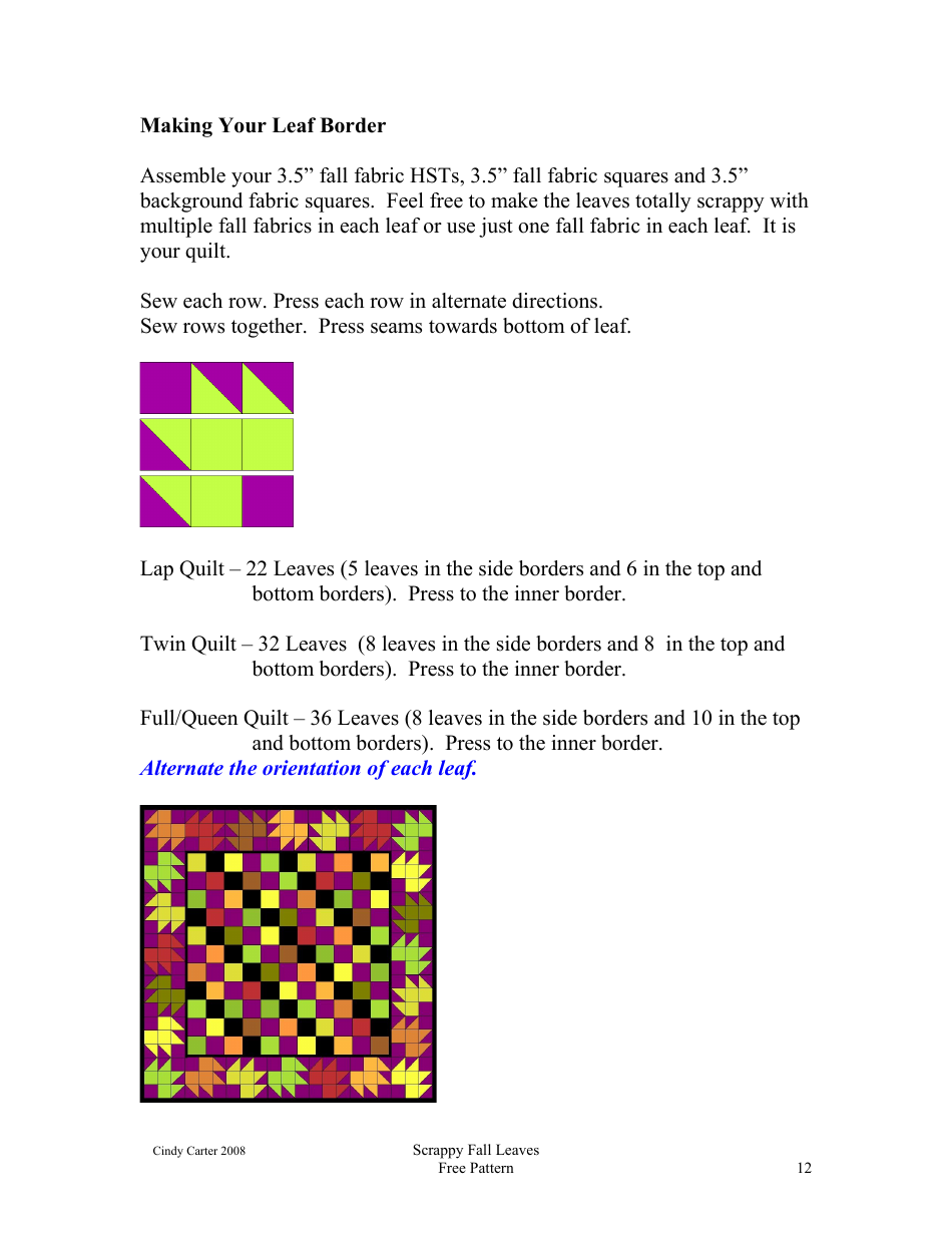 Scrappy Fall Leaves Quilt Block Pattern - Cindy Carter, Page 12