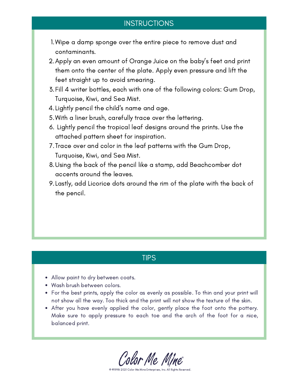 Footprint Tropical Leaf Plate Pattern Template - Color Me Mine Enterprise, Page 2