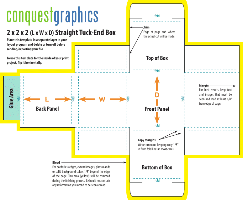 2x2x2 Straight Tuck-End Box Template