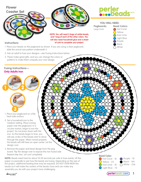 Perler Beads Flower Coaster Set Patterns - Preview Image