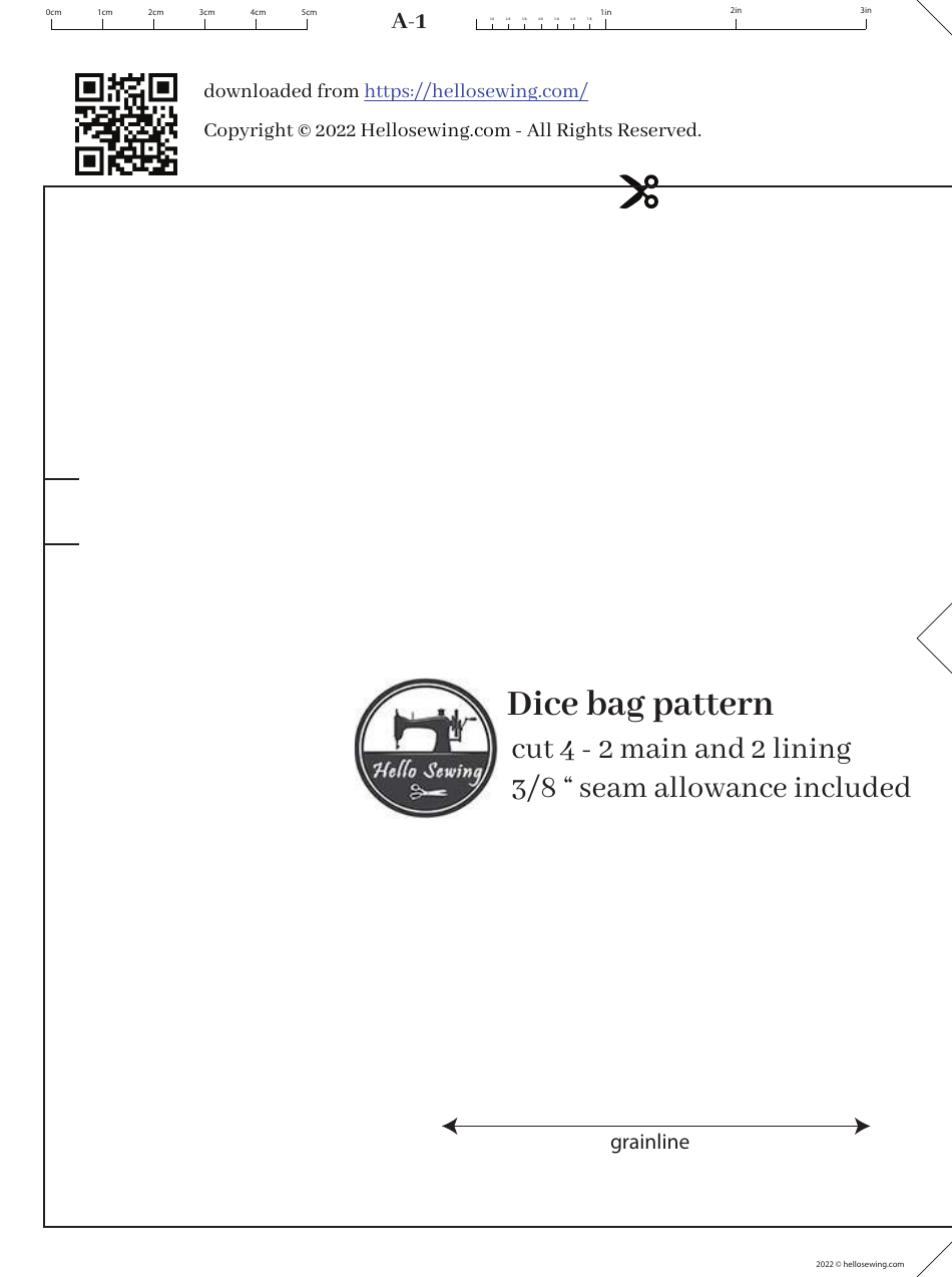 Dice Bag Sewing Pattern Template Preview