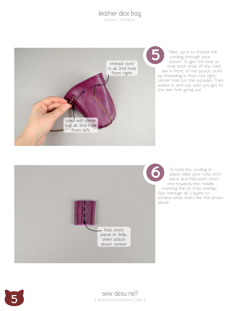 Leather Dice Bag Sewing Pattern Template, Page 5