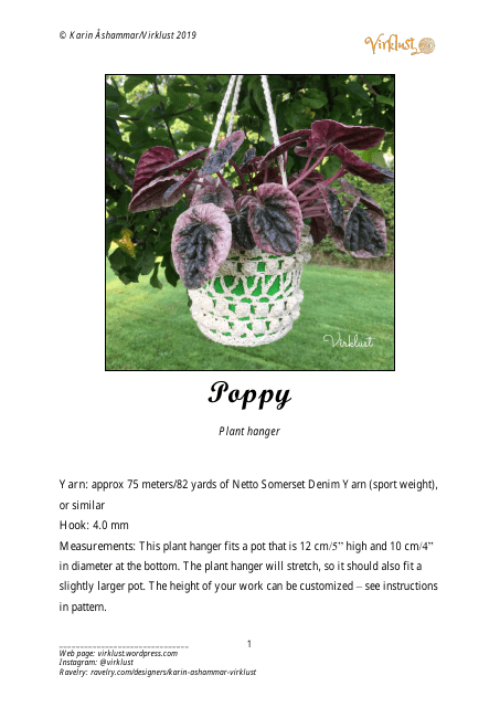 Poppy Plant Hanger Crochet Pattern - Image Preview