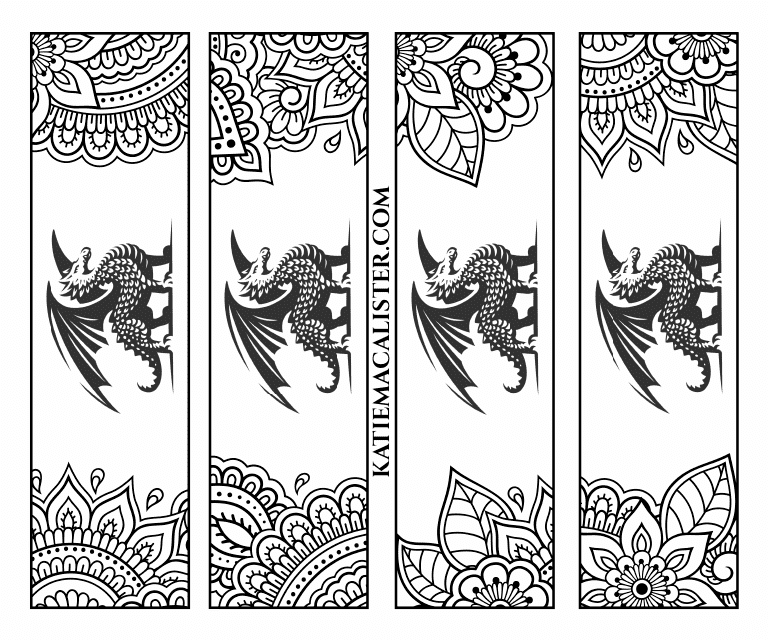 Coloring Bookmark Template With a Dragon