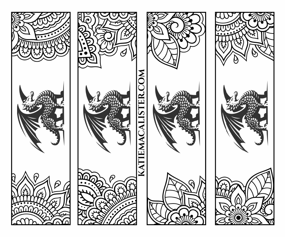 Coloring Bookmark Template With a Dragon, Page 1