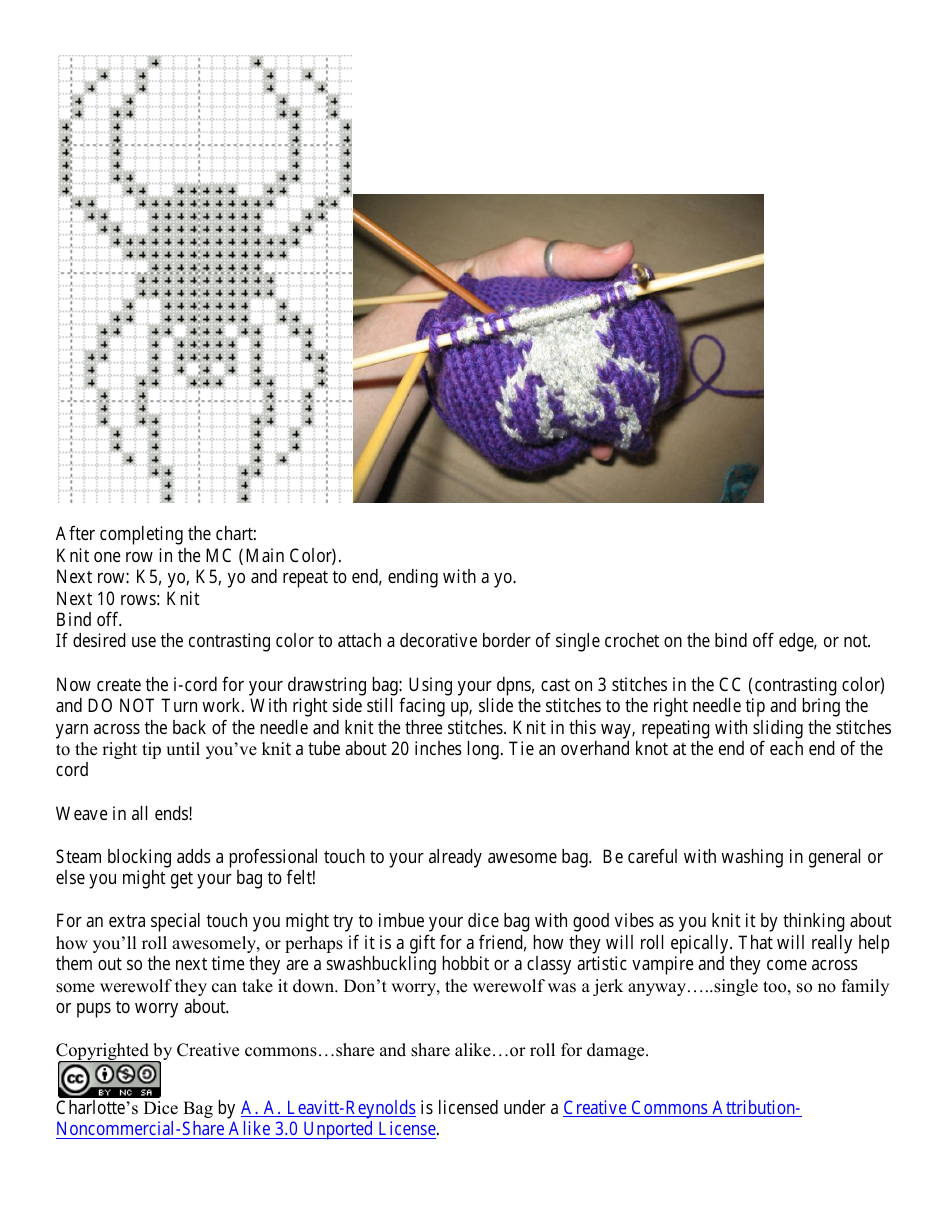 Spider Dice Bag Knitting Pattern, Page 3