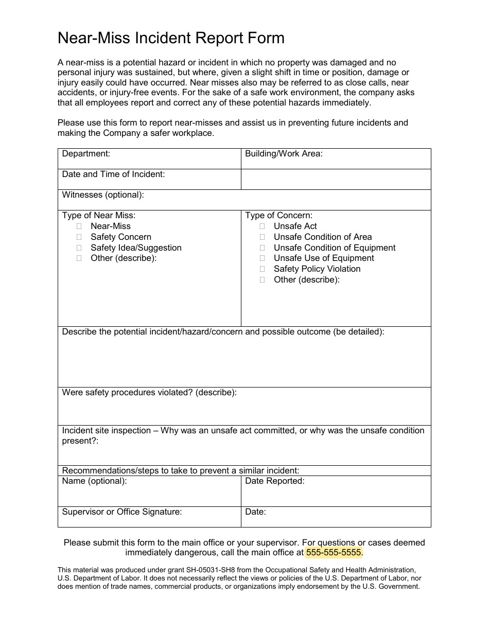 Near-Miss Incident Report Form - Fill Out, Sign Online and Download PDF ...