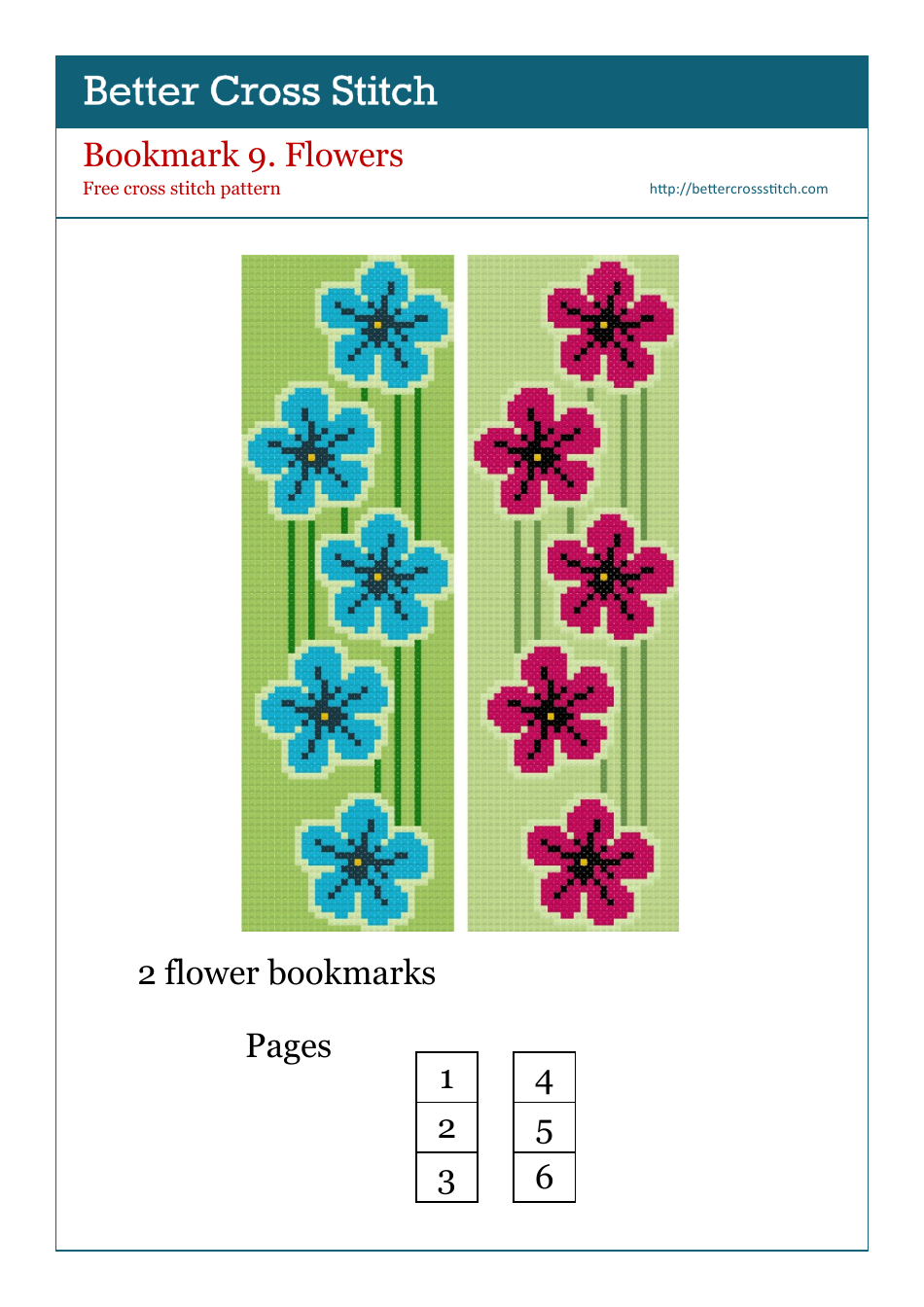 Flowers Bookmark Cross-stitch Pattern Preview
