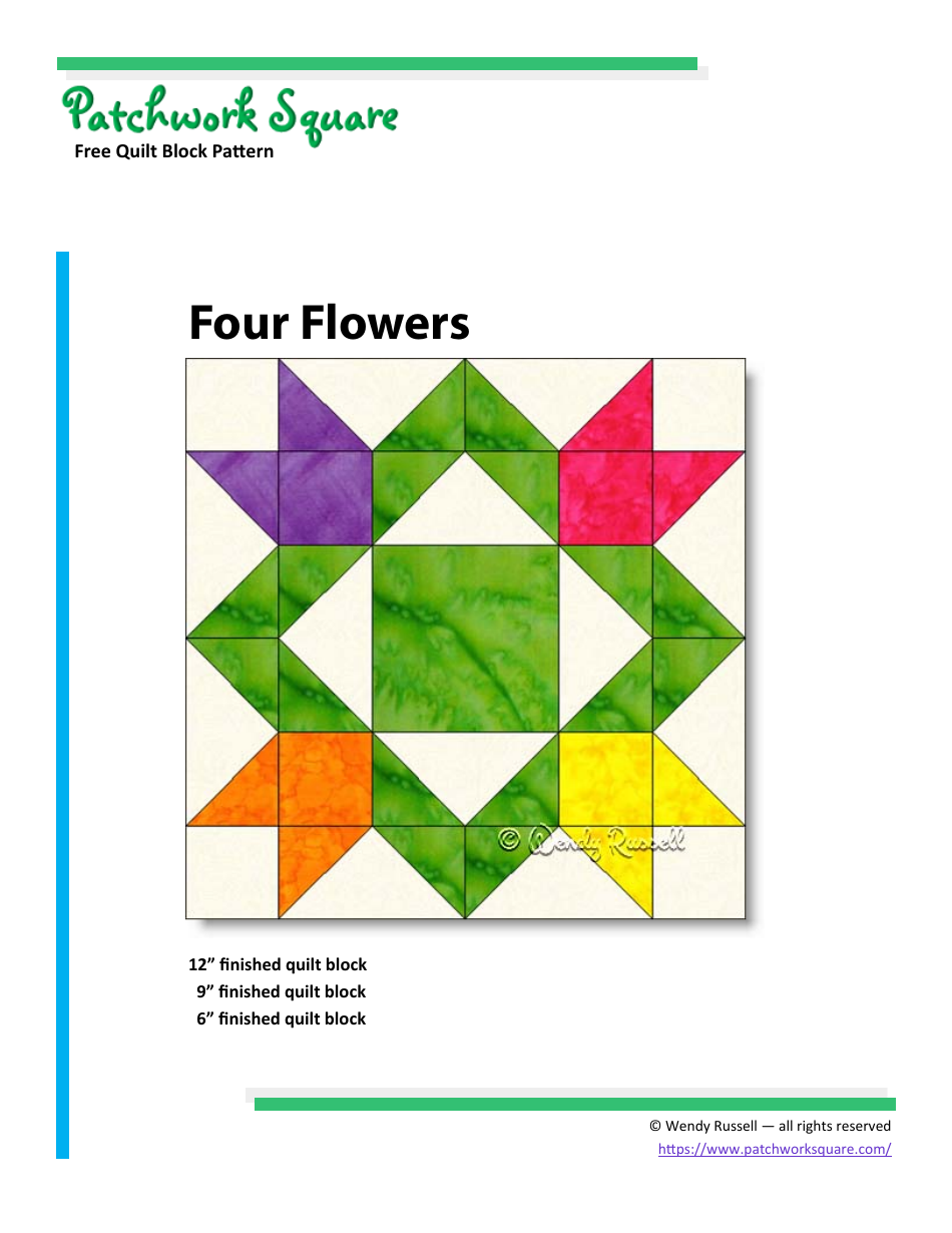Four Flowers Quilt Block Pattern Download Printable PDF Templateroller