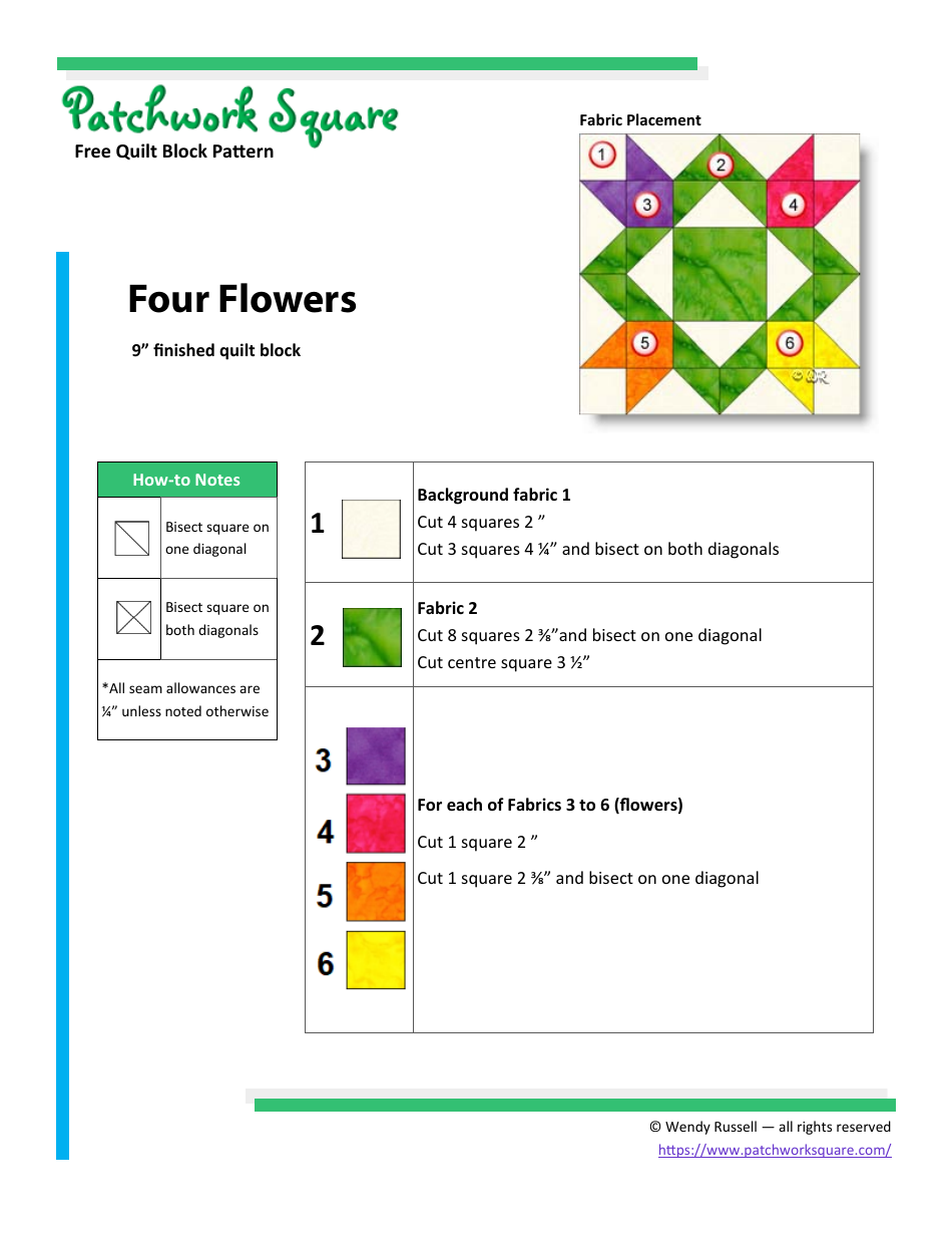 Four Flowers Quilt Block Pattern, Page 3