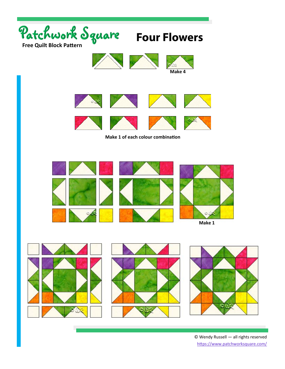 Four Flowers Quilt Block Pattern, Page 5