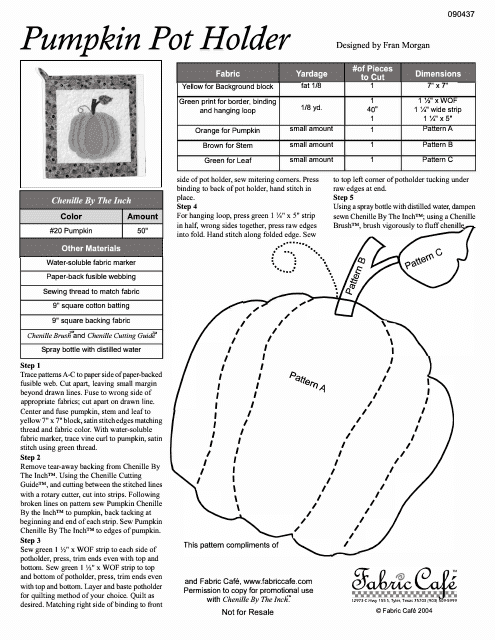 Pumpkin Pot Holder Sewing Pattern Template