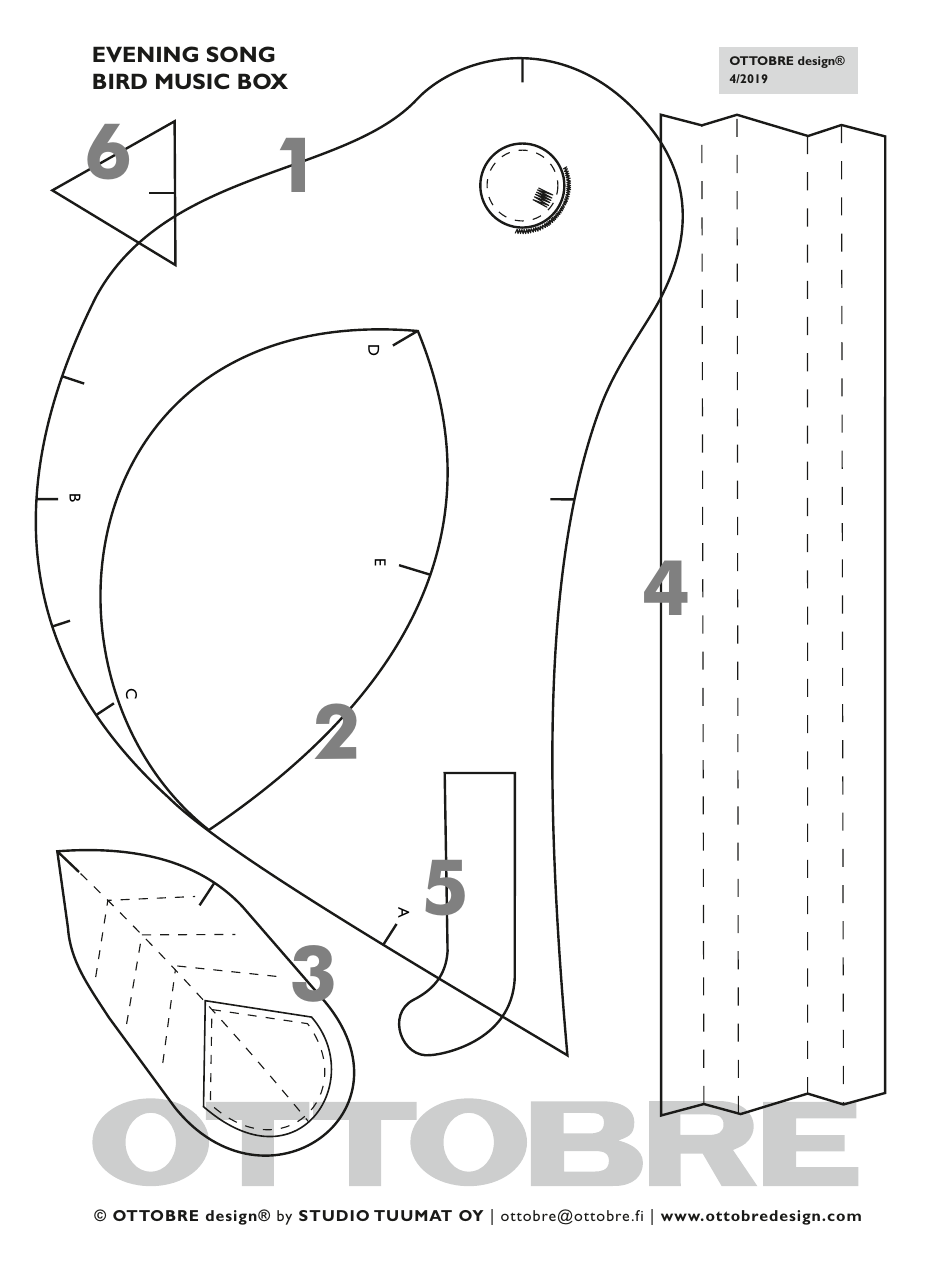 Evening Song Bird Music Box Sewing Pattern Templates, Page 5
