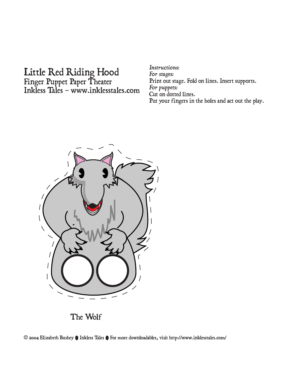 Little Red Riding Hood Wolf Finger Puppet Template, Page 1