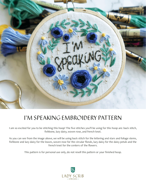 I'm Speaking Embroidery Pattern Template - Vibrant colors and creative designs