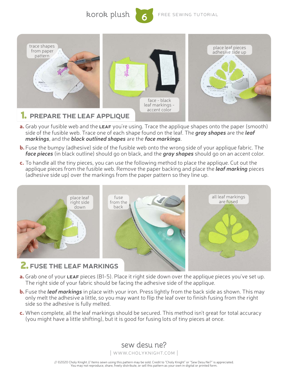 Korok Plush Sewing Pattern Templates, Page 6