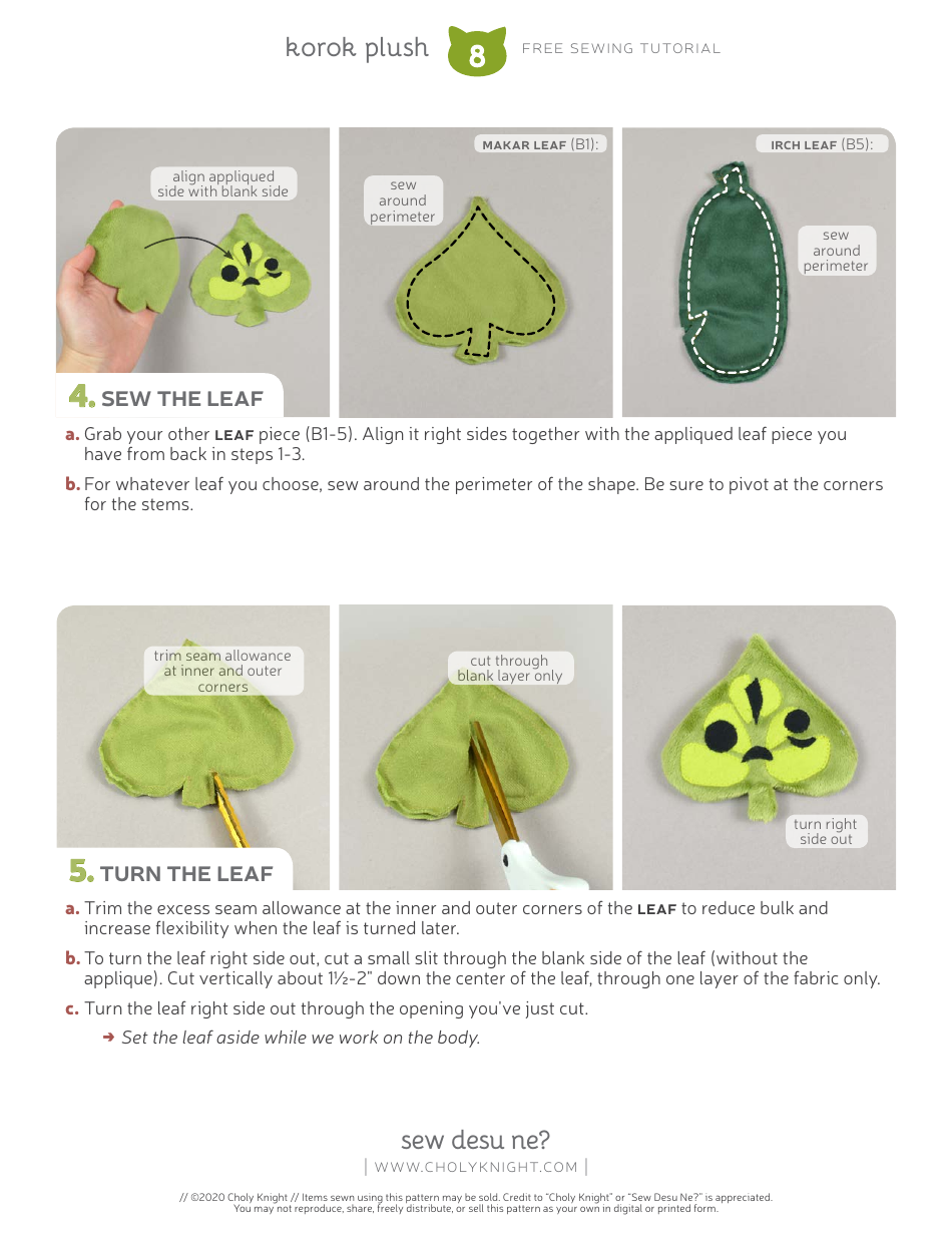 Korok Plush Sewing Pattern Templates, Page 8