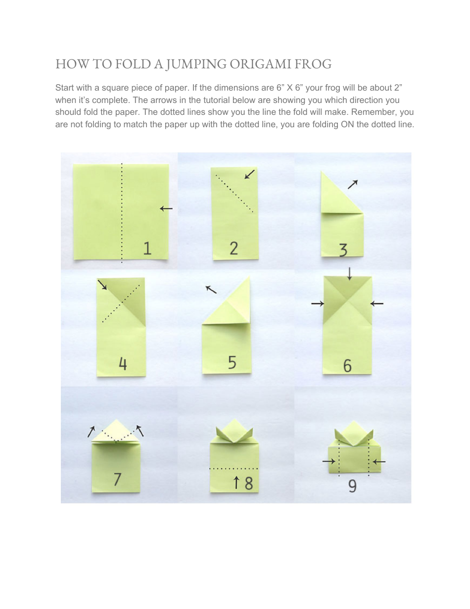 Origami Jumping Frog Guide in Green - Document Preview