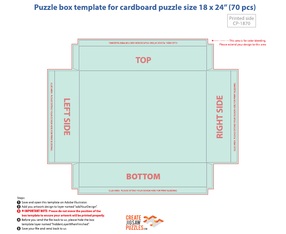 Puzzle Box Template for Cardboard Puzzle Size 18 X 24, Page 1