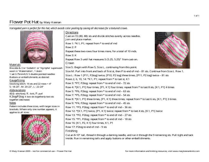 Flower Pot Hat Knitting Pattern