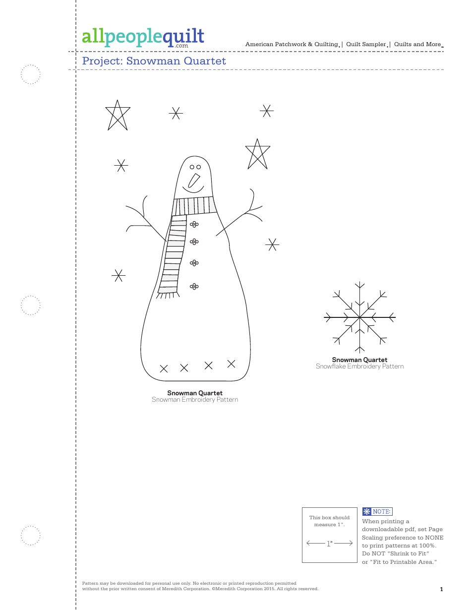 Snowman Quartet Embroidery Pattern Template - an adorable and festive embroidery pattern featuring a group of four snowmen dressed in different winter gear.