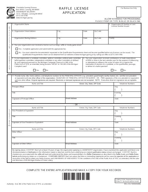 Form BSL-CG-1655 Raffle License Application - Michigan