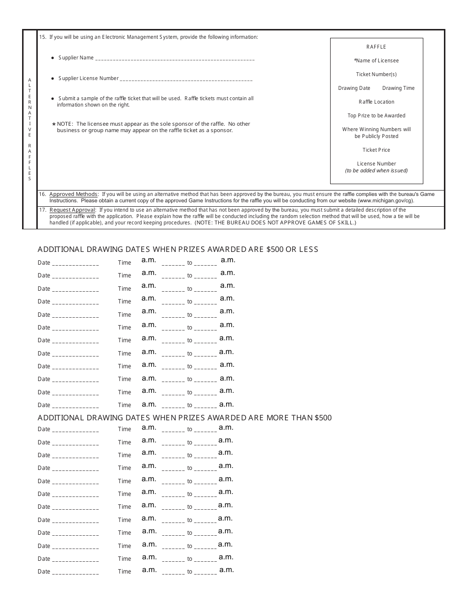 Form BSL-CG-1655 Raffle License Application - Michigan, Page 3