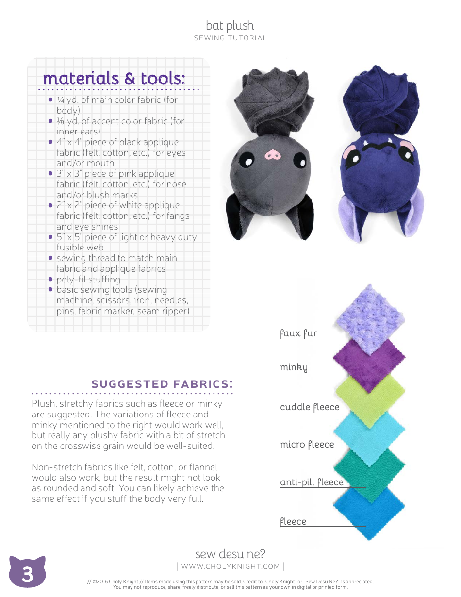 Bat Plush Sewing Pattern Template, Page 3