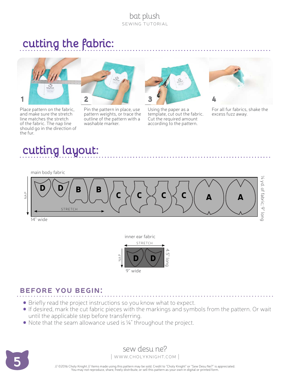 Bat Plush Sewing Pattern Template, Page 5