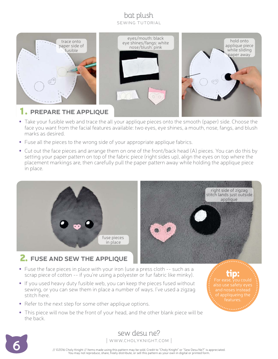 Bat Plush Sewing Pattern Template, Page 6