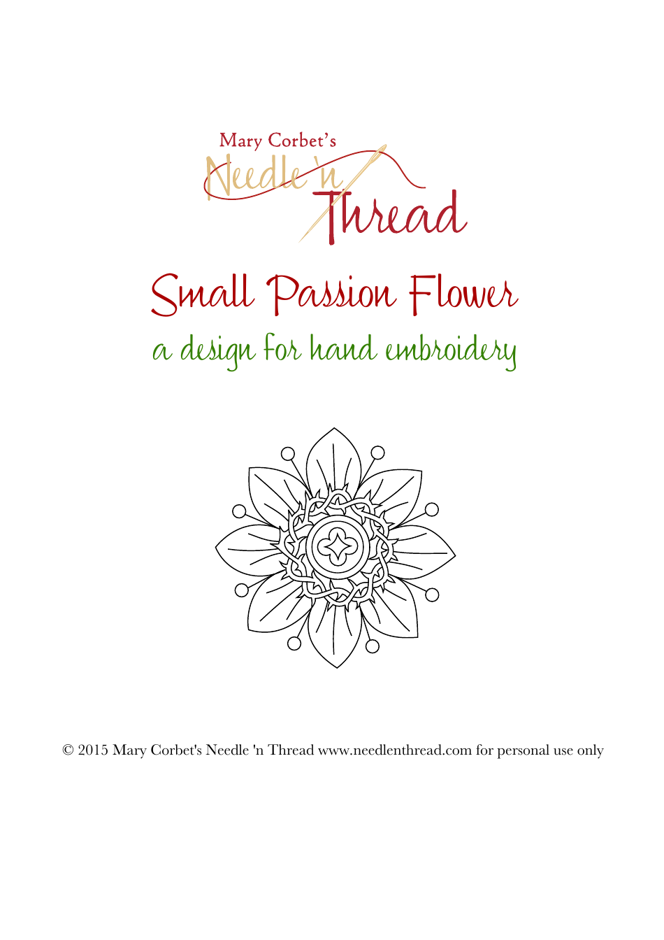 Small Passion Flower Embroidery Pattern Template, Page 1