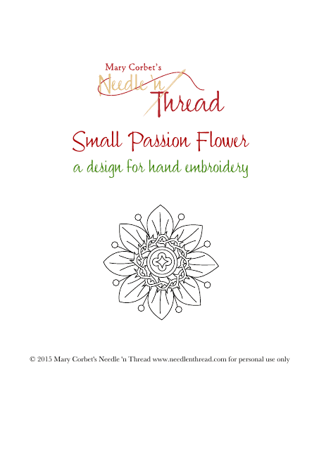 Small Passion Flower Embroidery Pattern Template