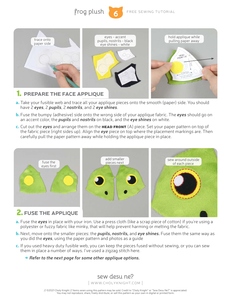 Frog Plush Sewing Template - Choly Knight, Page 6