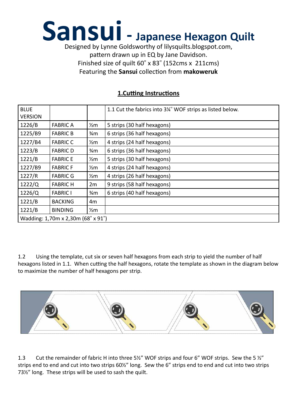 Japanese Hexagon Quilt Pattern Template Download Printable PDF
