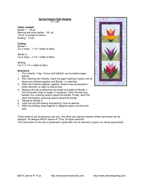 Spring Flowers Quilted Wall Hanging Templates - Jeanne R. Prue