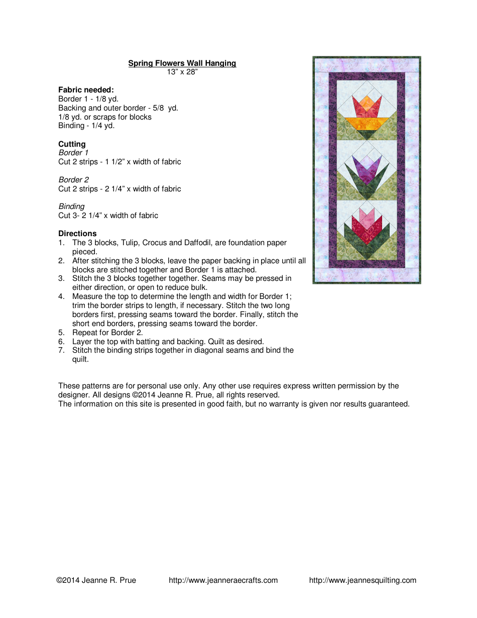 Spring Flowers Quilted Wall Hanging Templates Jeanne R Prue Download