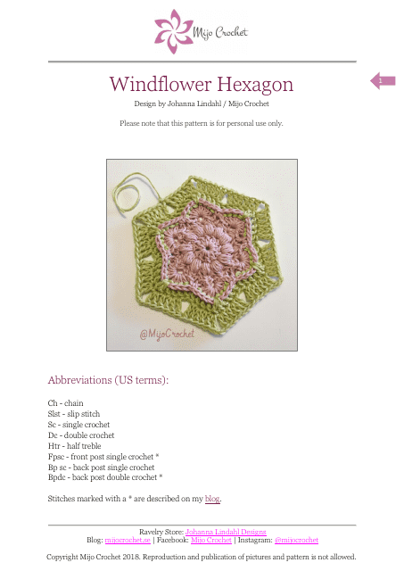 Windflower Hexagon Crochet Pattern - Mijo Crochet