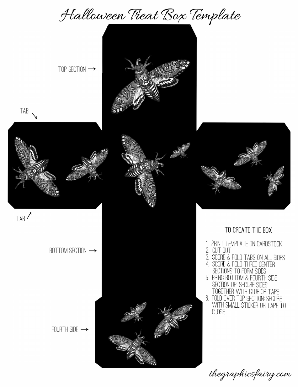 Halloween Treat Box Template - Moth, Page 1