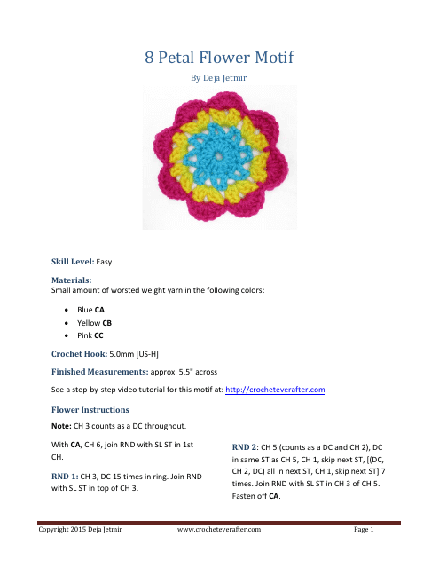 8 Petal Flower Motif Crochet Pattern