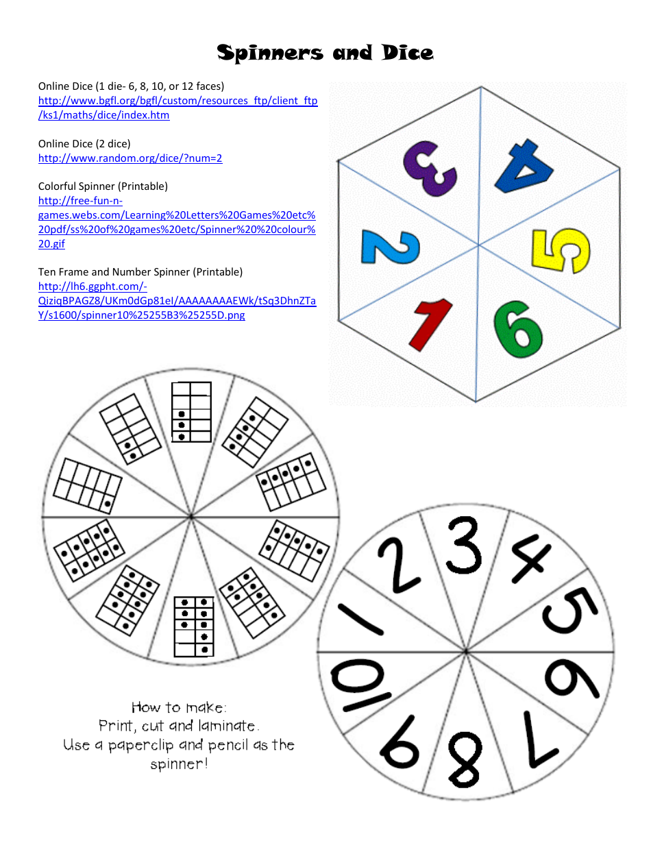 Spinner and Dice Templates