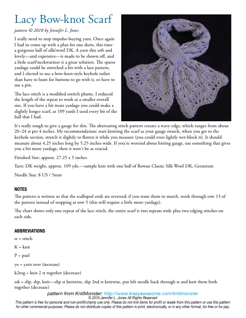 Lacy Bow-Knot Scarf Knitting Pattern - Image Preview