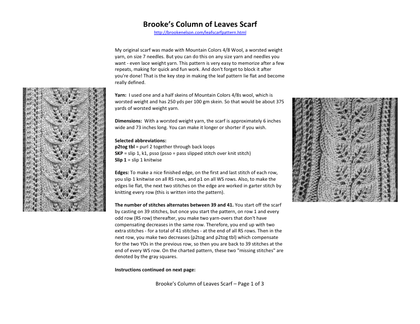 Column of Leaves Scarf Knitting Pattern