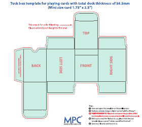 Document preview: Tuck Box Template for Playing Cards With Total Deck Thickness of 56.5mm