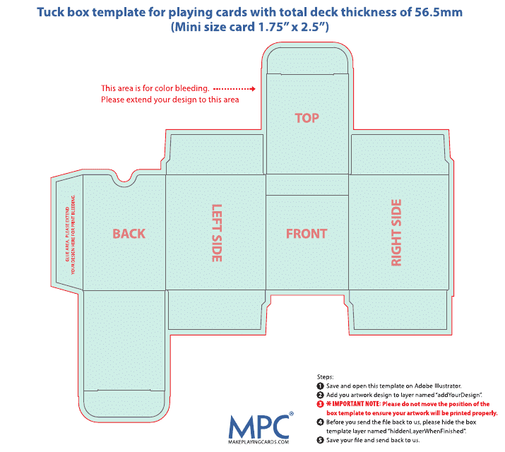 Tuck Box Template for Playing Cards With Total Deck Thickness of 56.5mm Download Pdf
