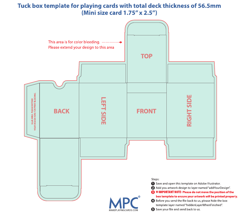 Tuck Box Template for Playing Cards With Total Deck Thickness of 56.5mm ...