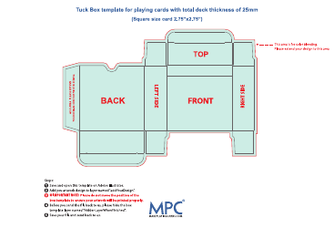 Document preview: Tuck Box Template for Playing Cards With Total Deck Thickness of 25mm